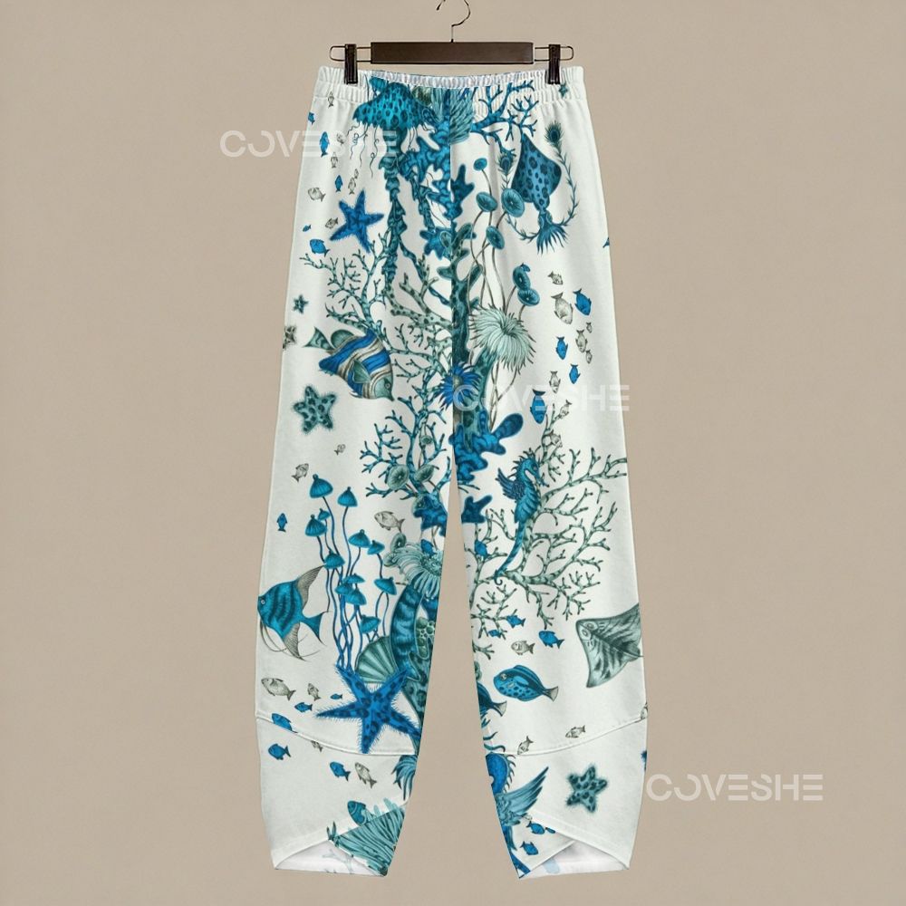 Women's Casual Blue Coral Fish Printed Pants
