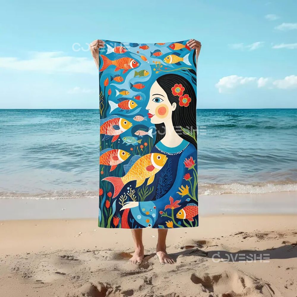 Casual Artistic Portrait Fish Printed Beach Towel