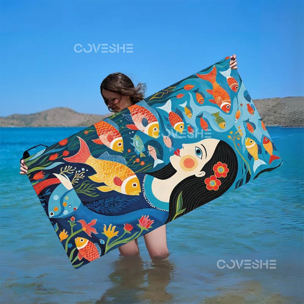 Casual Artistic Portrait Fish Printed Beach Towel