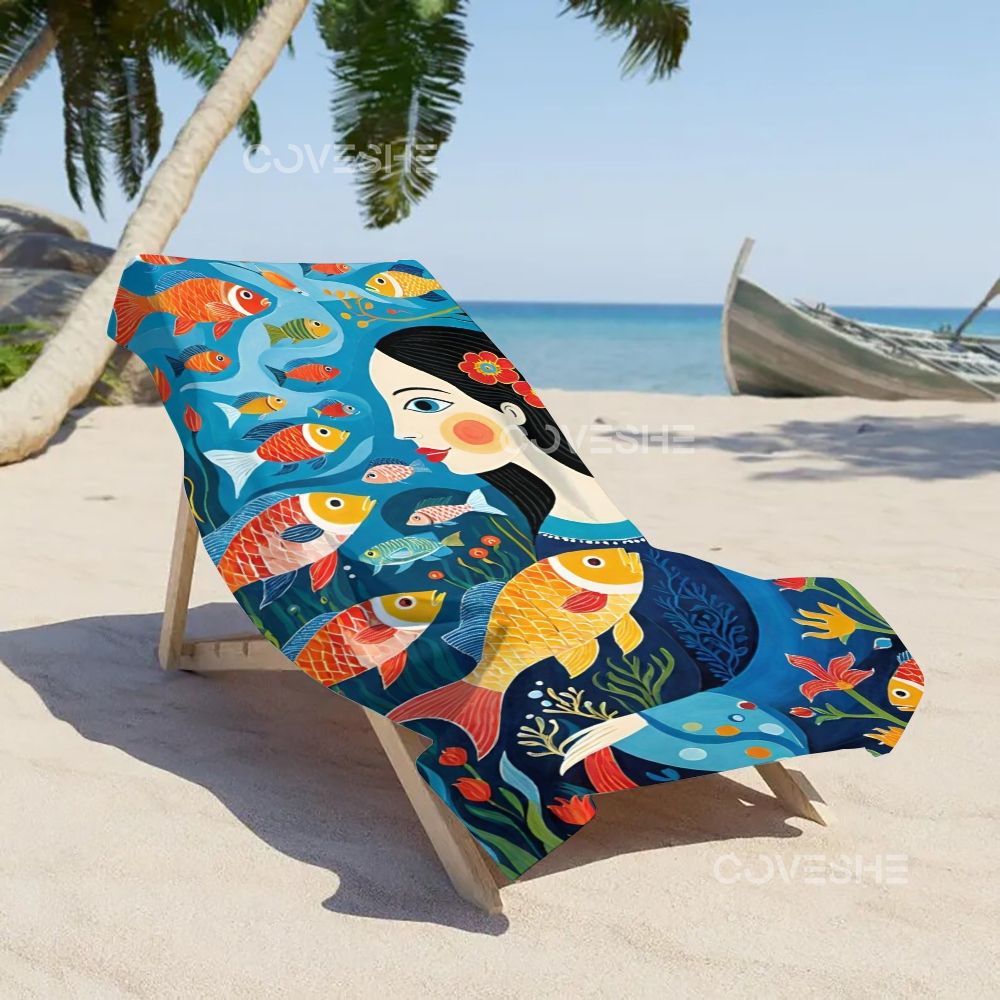 Casual Artistic Portrait Fish Printed Beach Towel