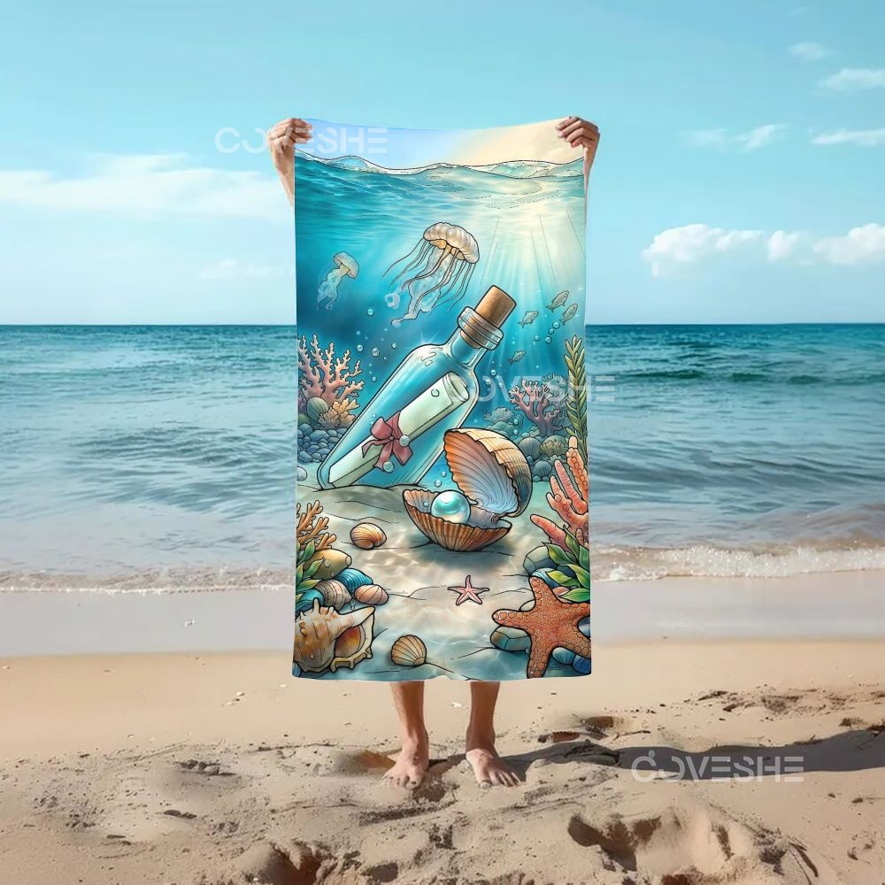 Casual Undersea Wishing Bottle Printed Beach Towel