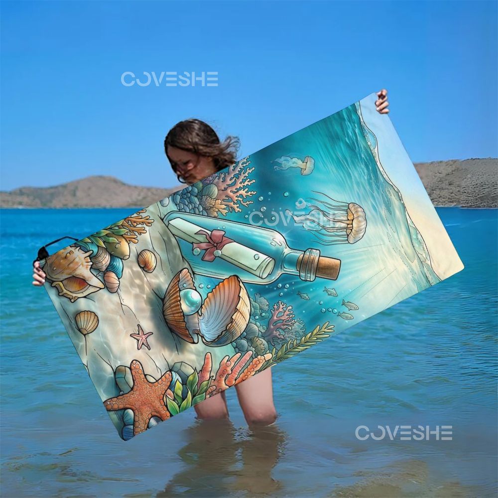 Casual Undersea Wishing Bottle Printed Beach Towel