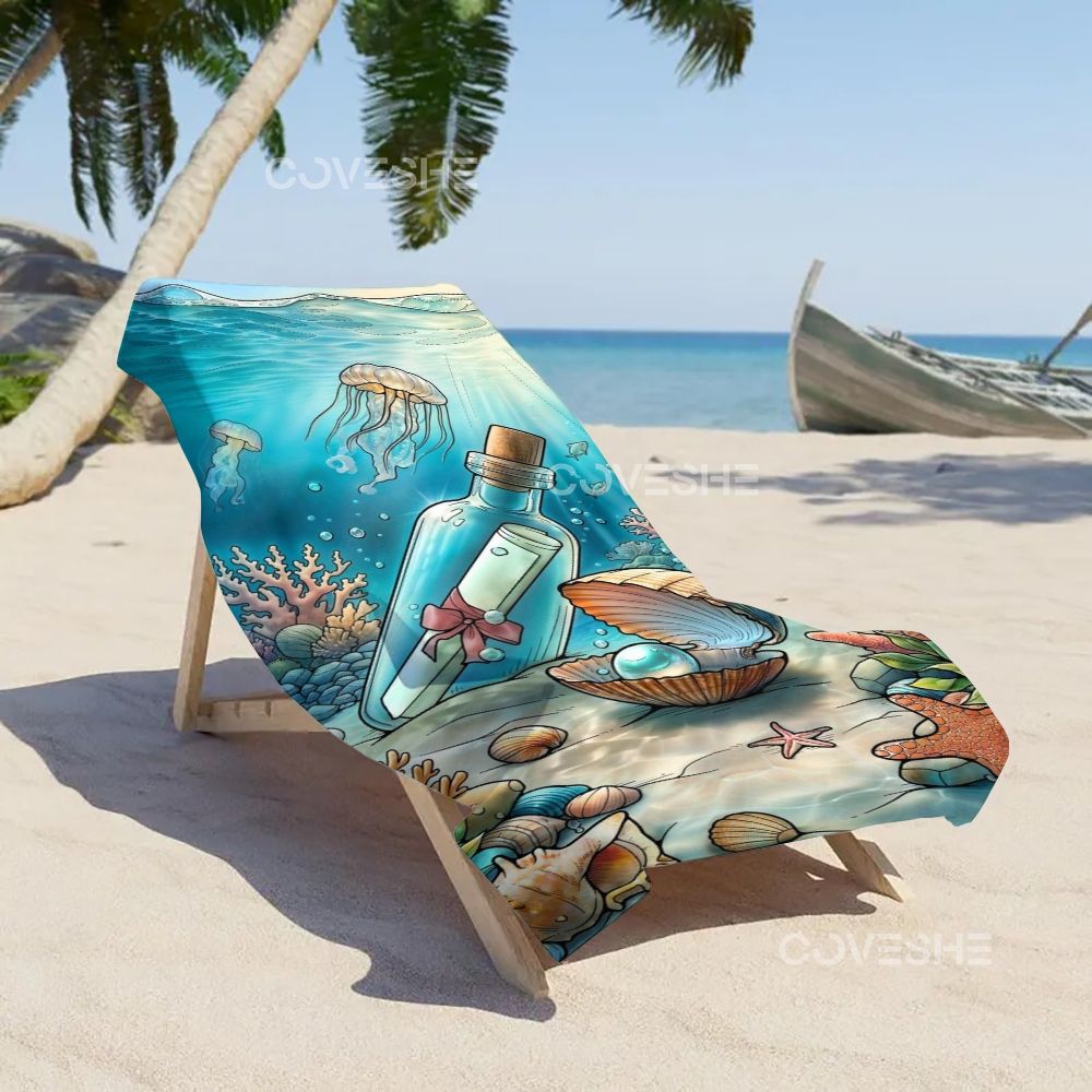 Casual Undersea Wishing Bottle Printed Beach Towel