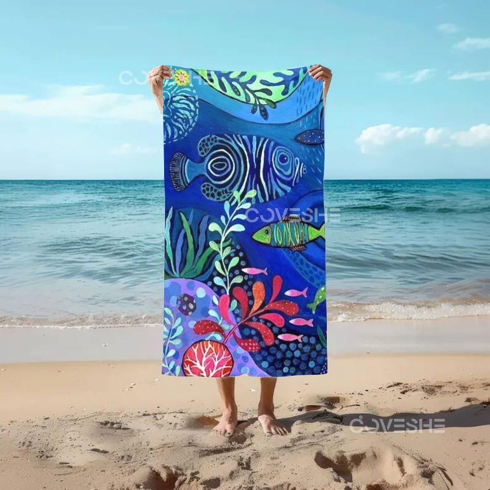 Casual Cartoon Colorful Fish Printed Beach Towel