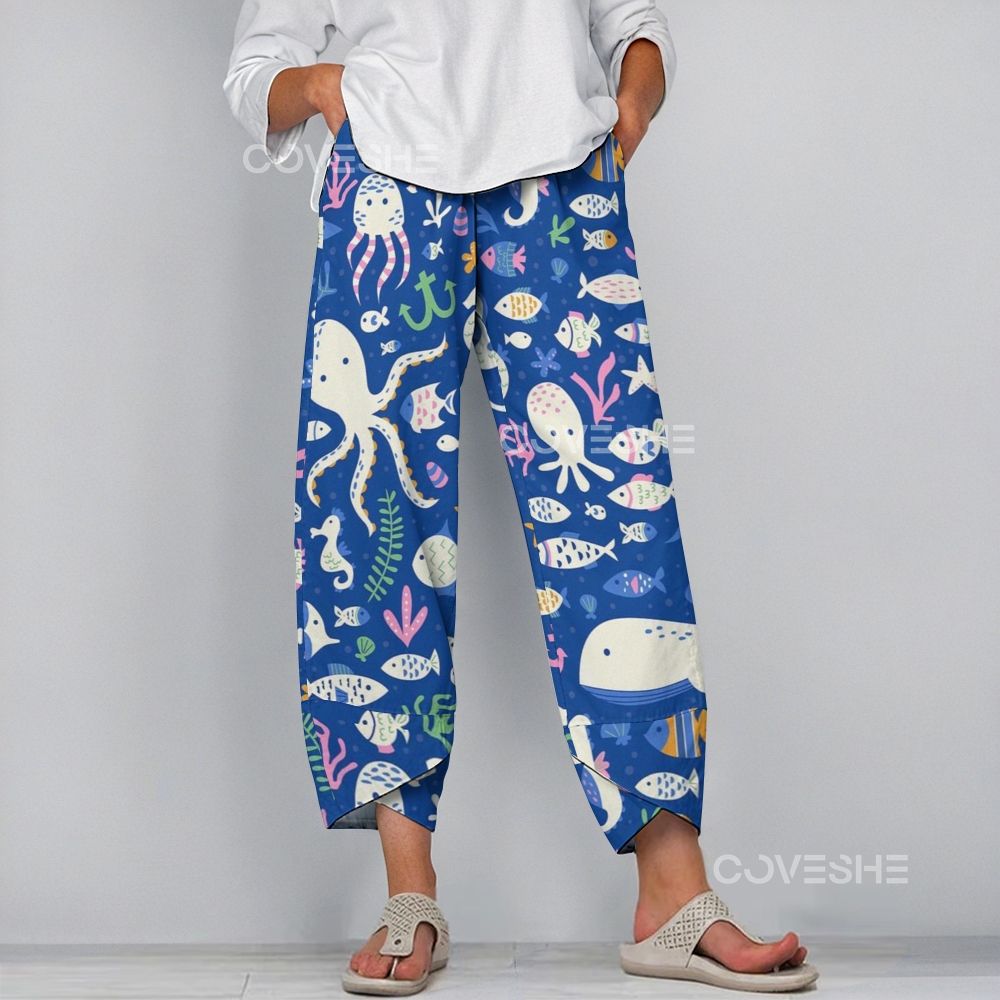 Women's Casual Octopus Fish Printed Pants