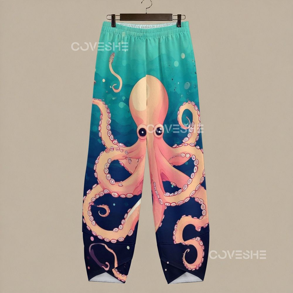 Women's Casual Pink Octopus Printed Pants