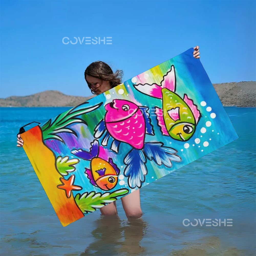 Casual Colorful Cartoon Fish Printed Beach Towel