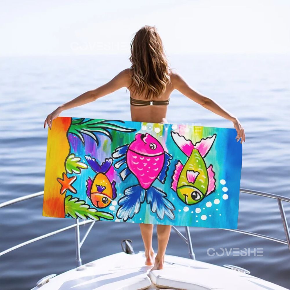 Casual Colorful Cartoon Fish Printed Beach Towel