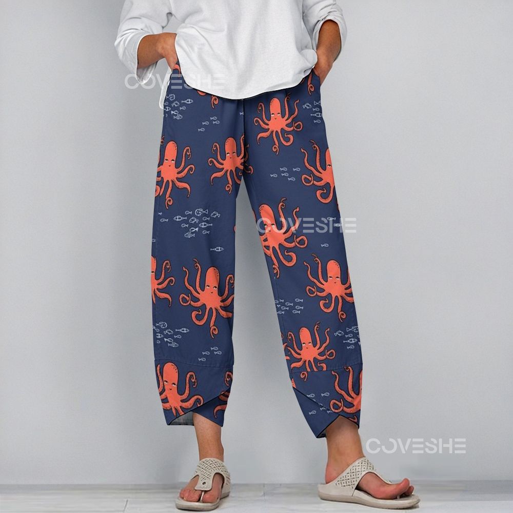 Women's Casual Octopus Fish Printed Pants