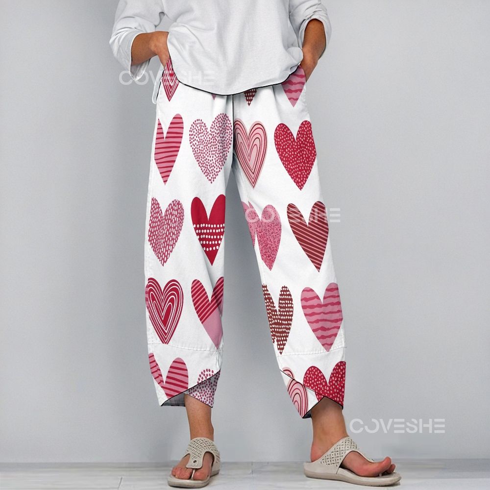 Women's Casual Geometry Heart Printed Pants