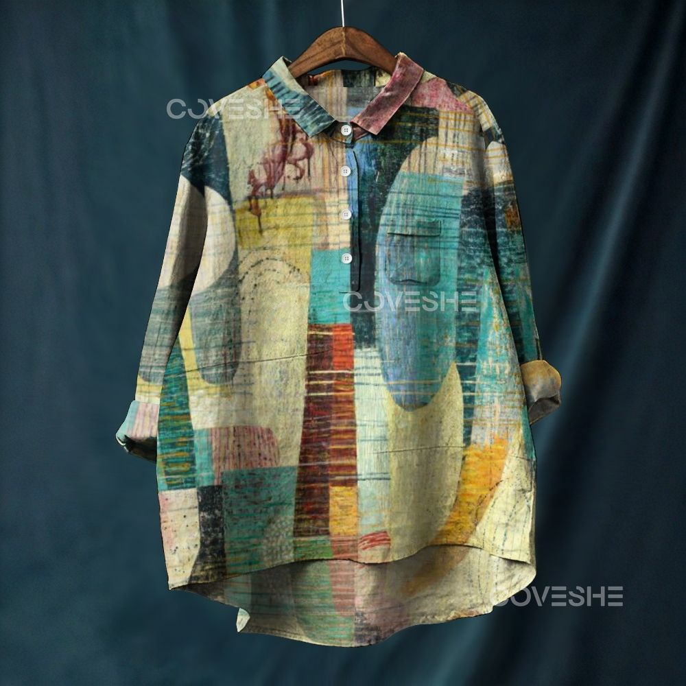 Women's Vintage Geometry Printed Casual Long Sleeve Shirt