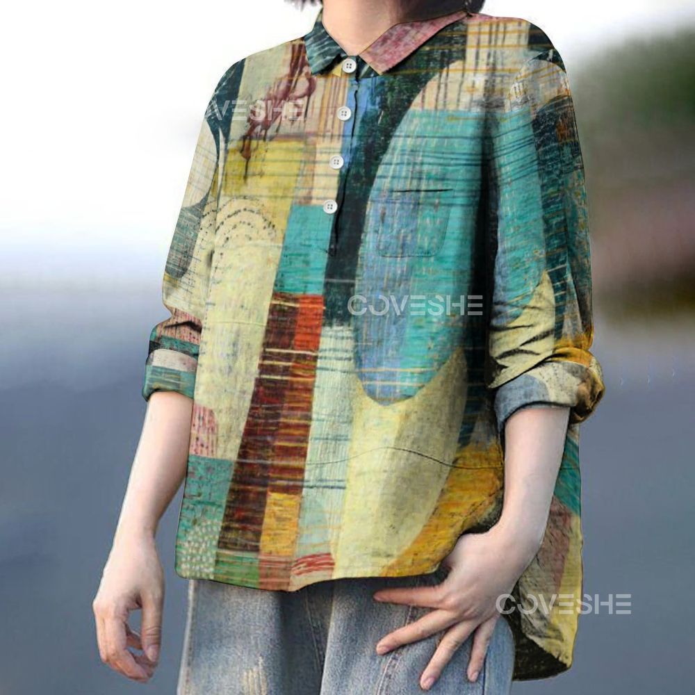 Women's Vintage Geometry Printed Casual Long Sleeve Shirt