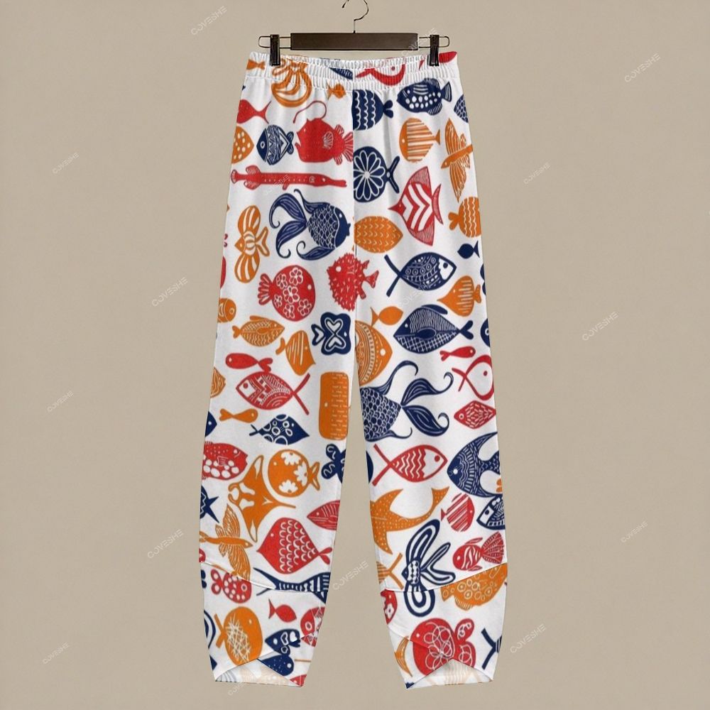 Women's Casual Colorful Geometric Fish Printed Pants