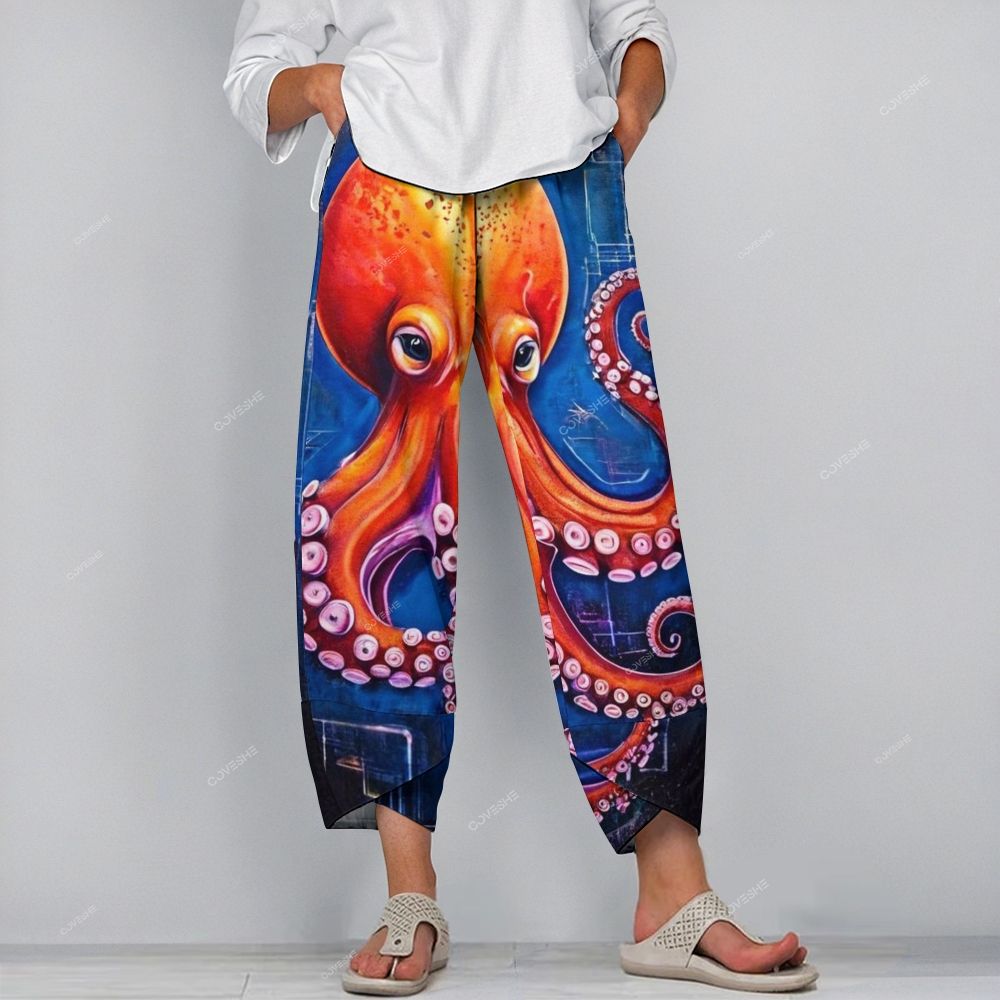 Women's Casual Art Octopus Printed Pants