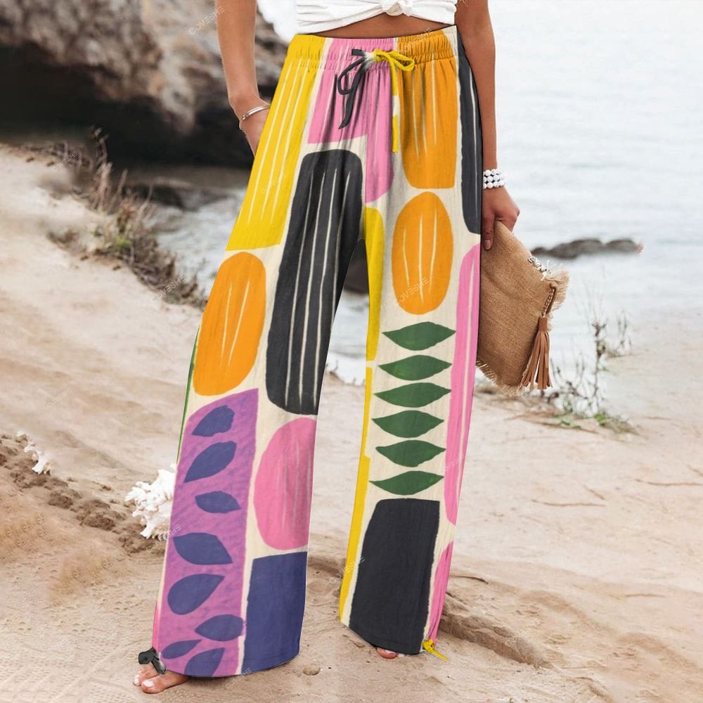 Women's Wide Leg Casual Colorful Geometry Printed Pants