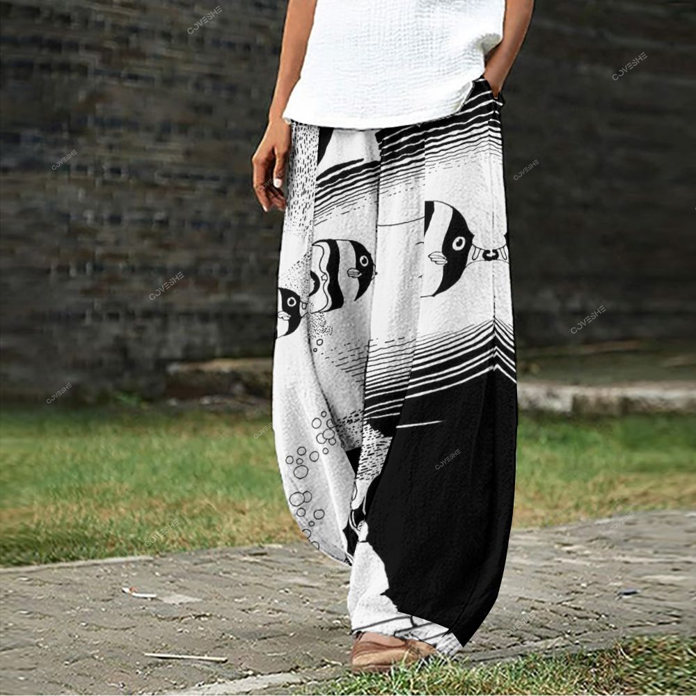 Women's Casual Sea ​​Clown Fish Printed Wide Leg Pants
