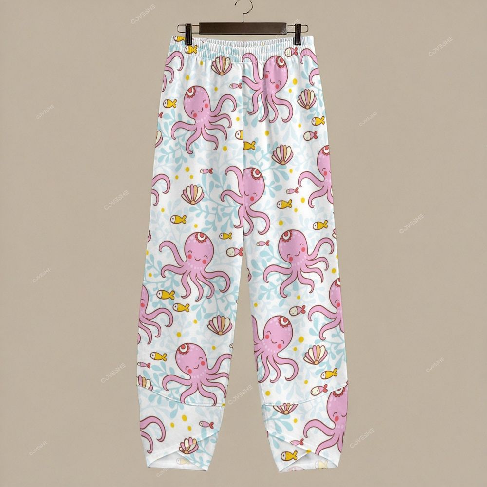 Women's Casual Cartoon Pink Octopus Printed Pants