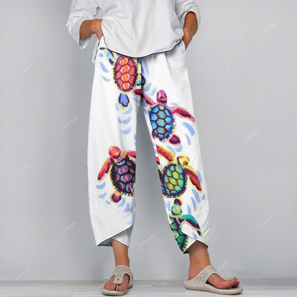 Women's Casual Colorful Turtle Printed Pants