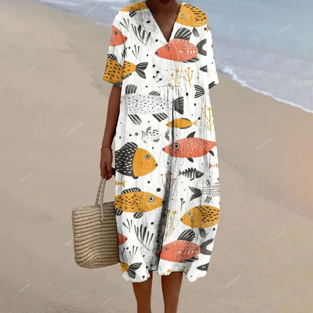 Women's Wide Leg Casual Colorful Fish Printed Pants