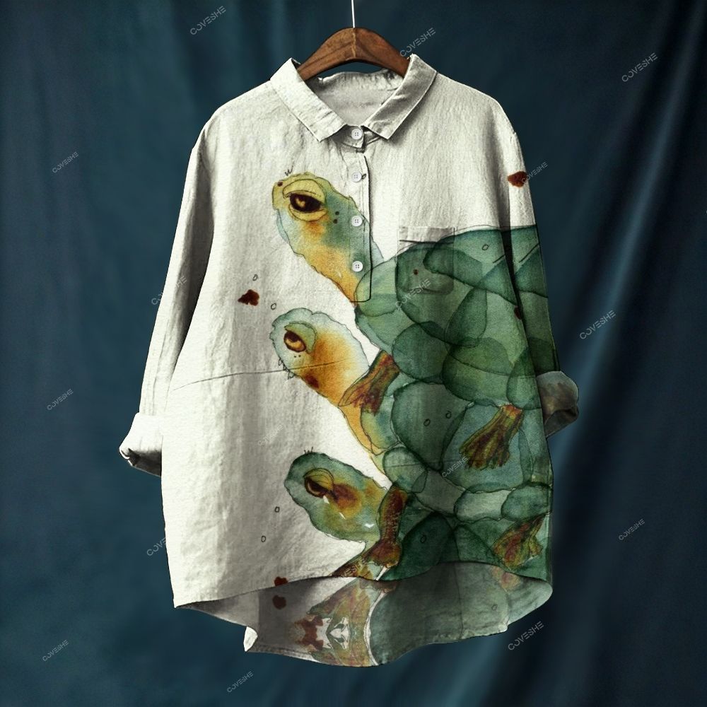 Women's Turtle Printed Casual Long Sleeve Shirt