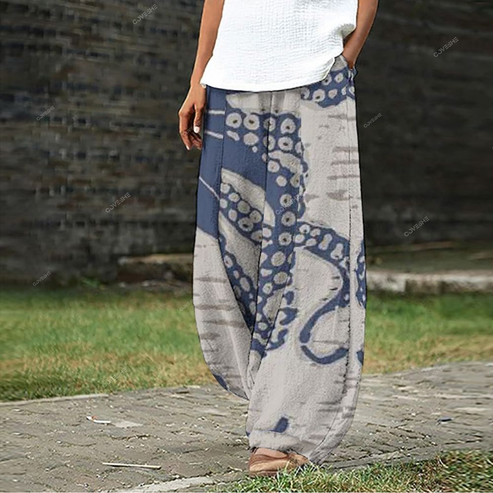 Women's Casual Art Octopus Printed Wide Leg Pants