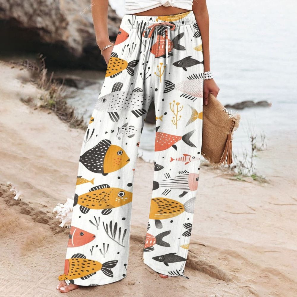 Women's Wide Leg Casual Colorful Fish Printed Pants