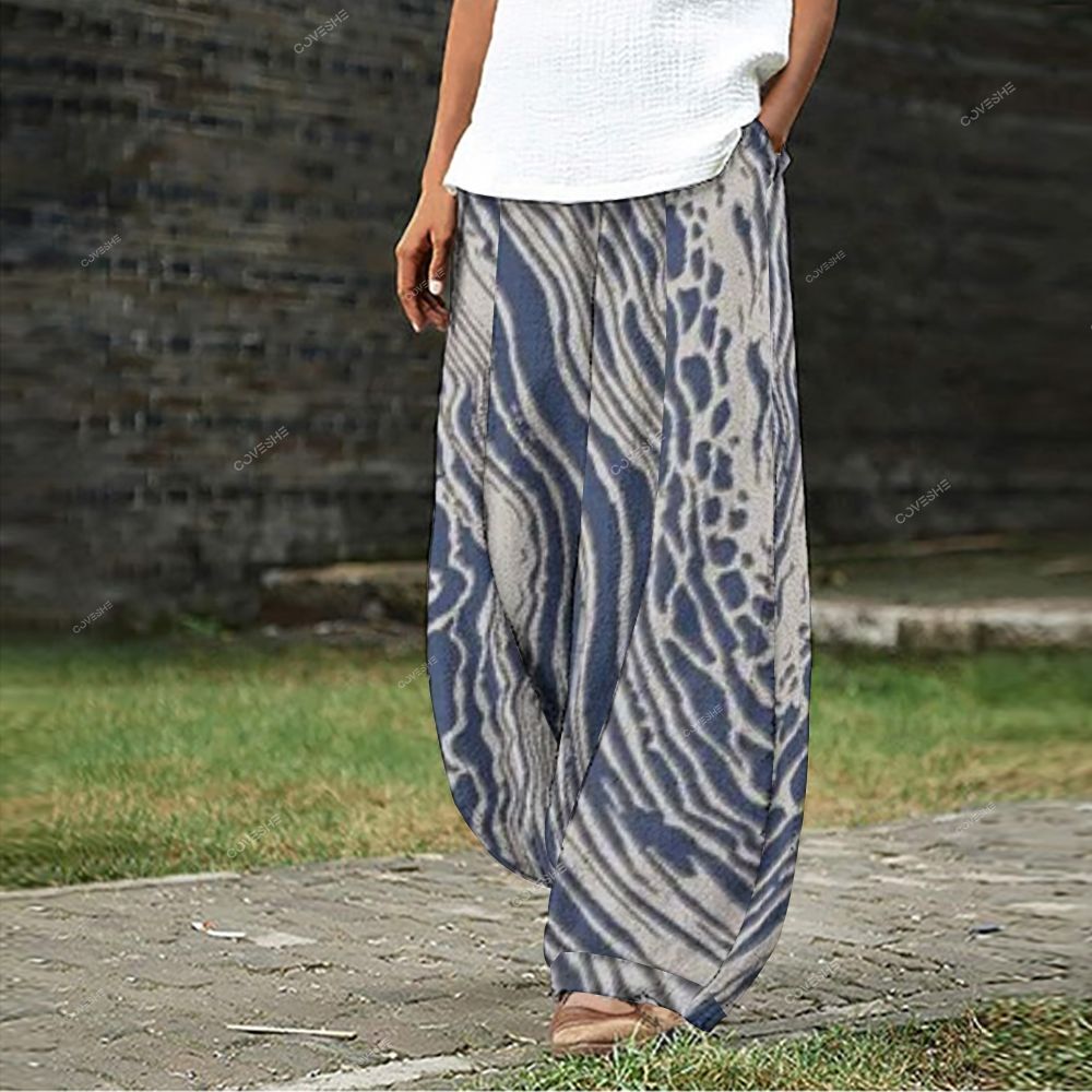 Women's Casual Vintage Wave Printed Wide Leg Pants