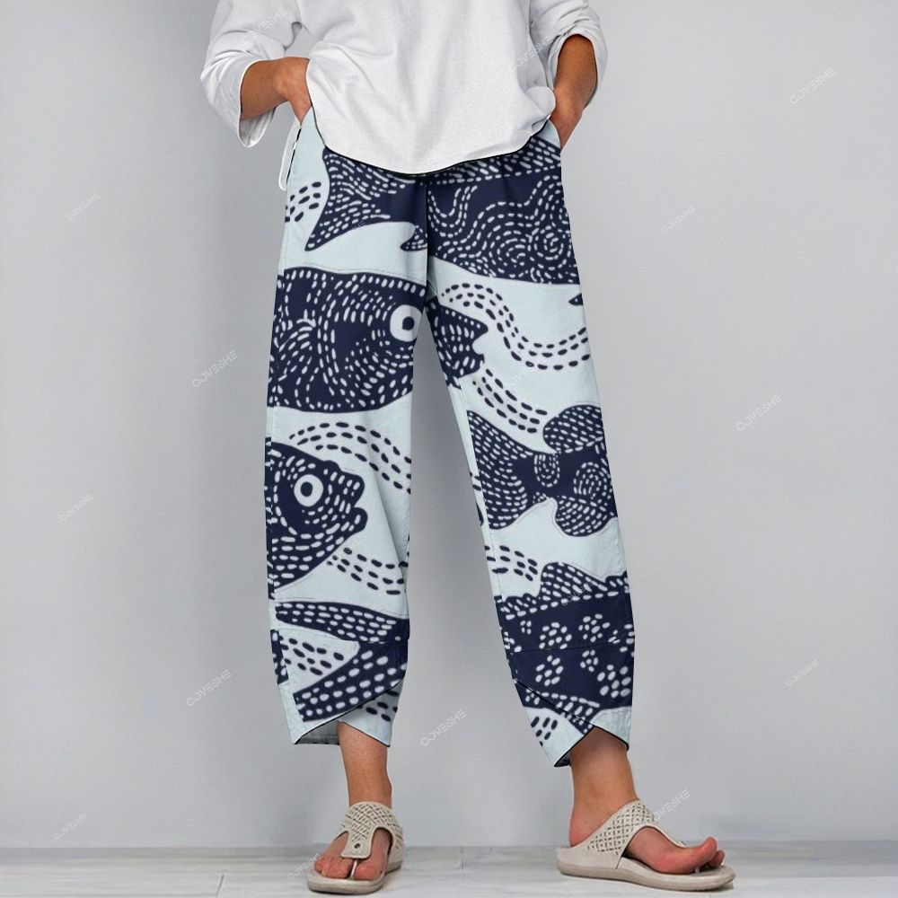 Women's Casual Vintage Fish Printed Pants