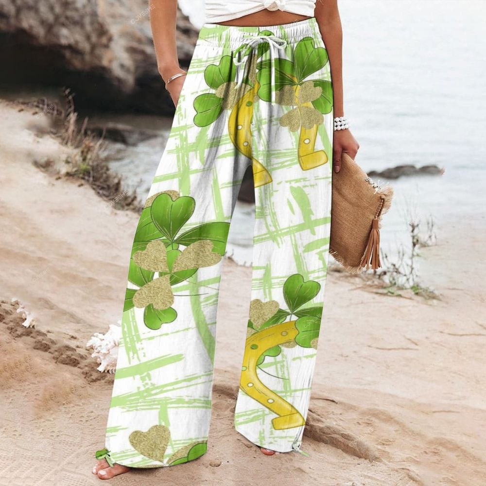 Women's Wide Leg Casual Four Leaf Clover Printed Pants