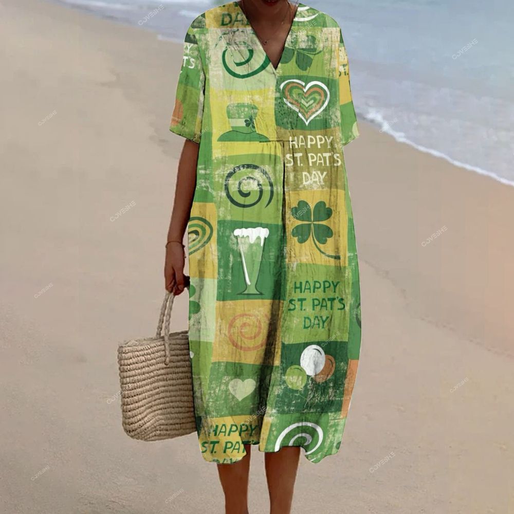 Women's Geometry Four Leaf Clover Printed Flowy Dress
