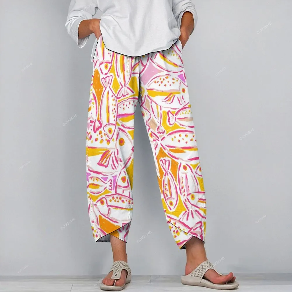 Women's Colorful Fish Printed Casual Long Sleeve Shirt