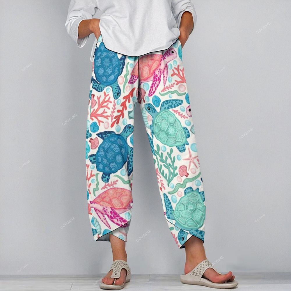 Women's Casual Colorful Turtle Printed Pants