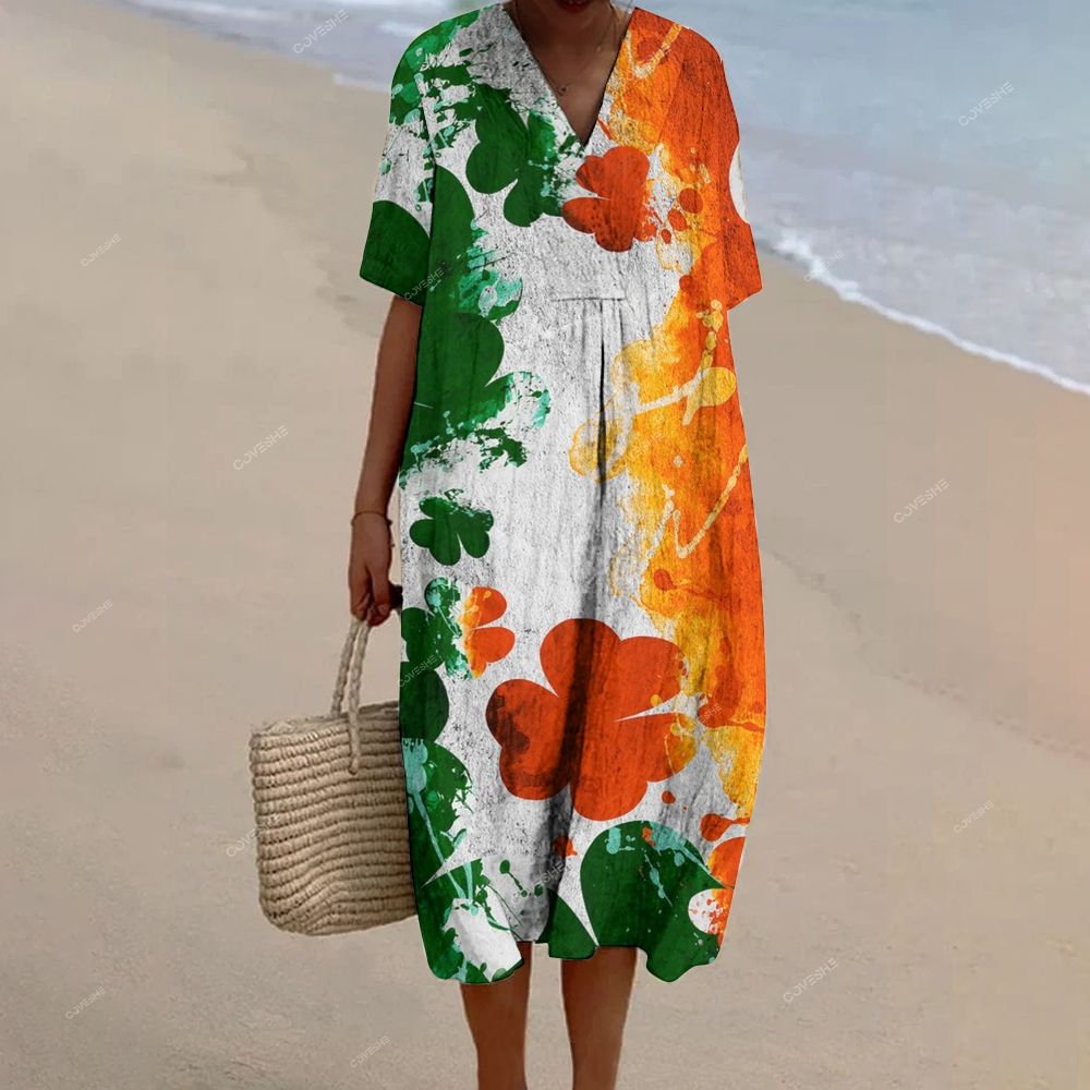 Women's Gradient Four Leaf Clover Printed Flowy Dress