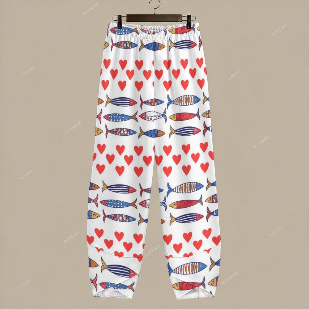 Women's Casual Geometric Fish Heart Printed Pants