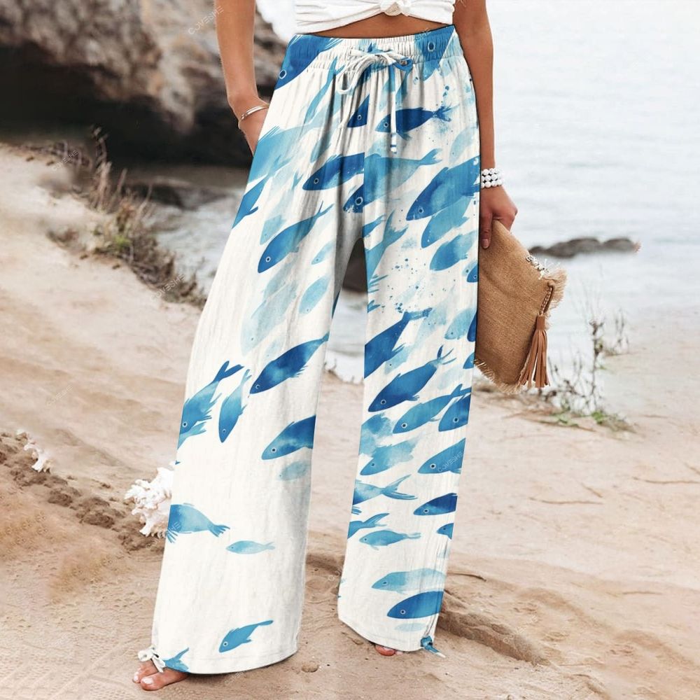 Women's Wide Leg Casual Gradient Fish Printed Pants