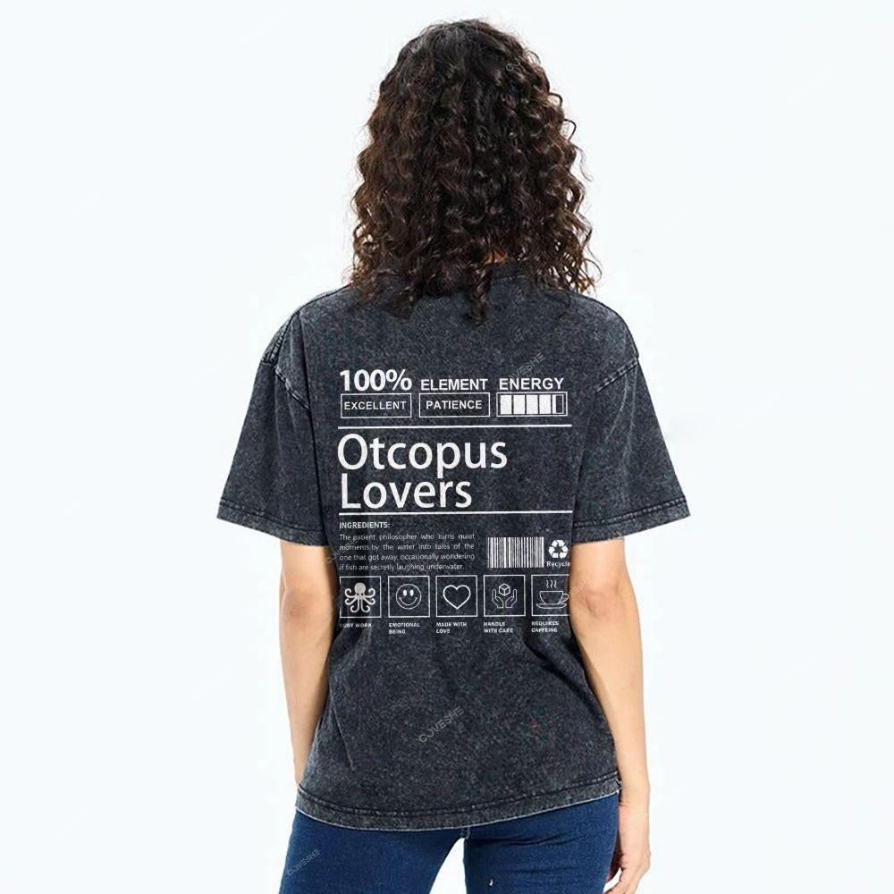 Unisex Octopus Lovers Printed Washed Tee