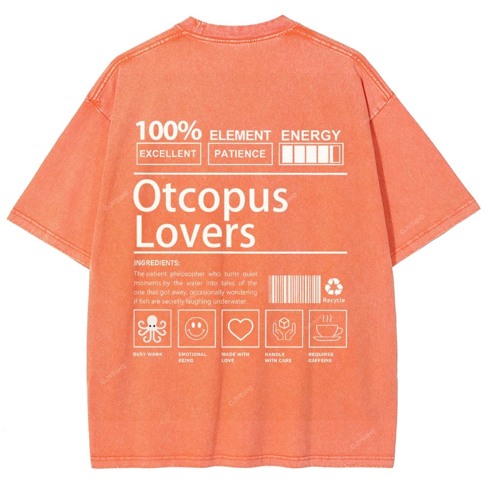 Unisex Octopus Lovers Printed Washed Tee