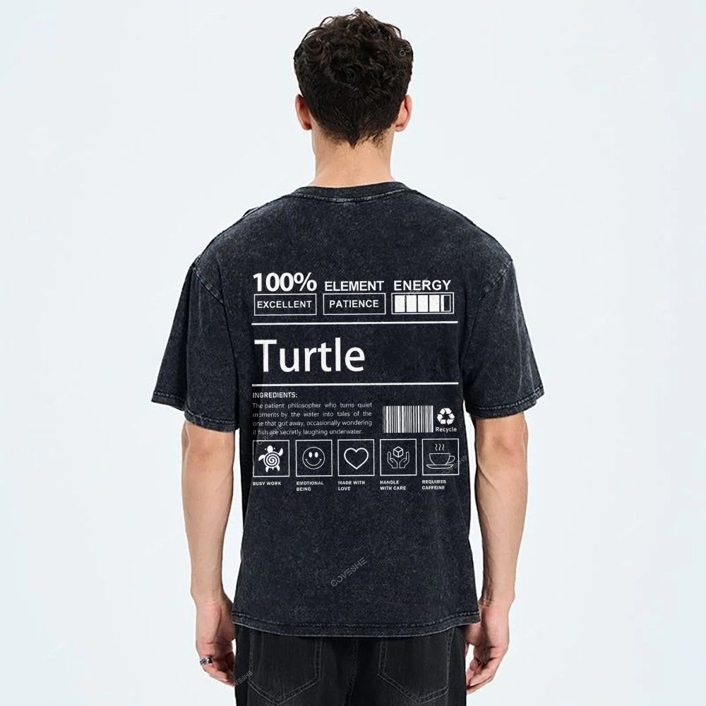 Unisex Turtle Printed Washed Tee
