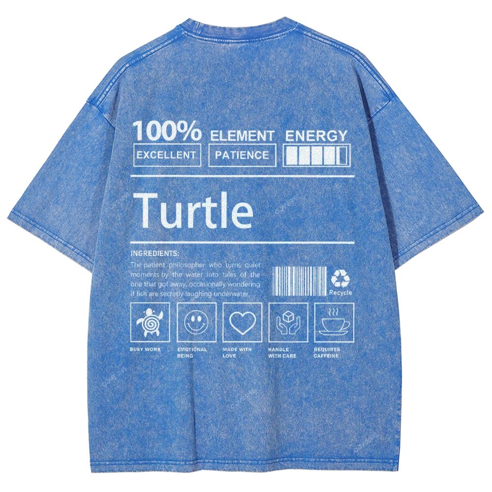 Unisex Turtle Printed Washed Tee