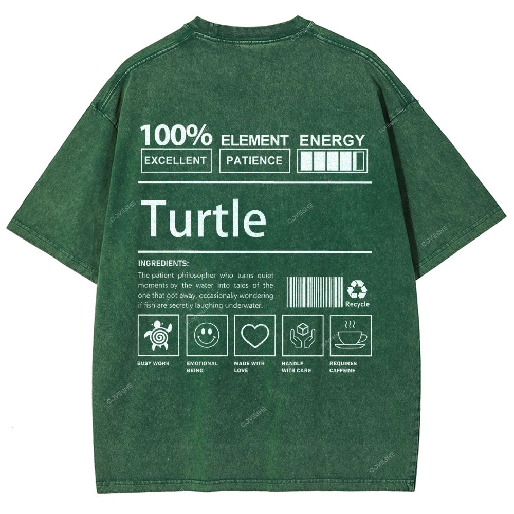 Unisex Turtle Printed Washed Tee