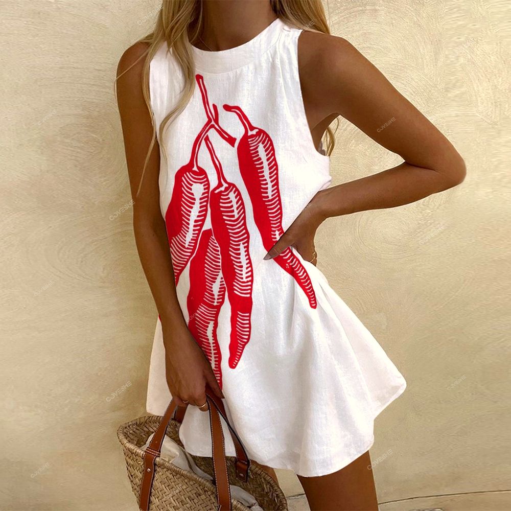 Women's Sleeveless Chili Printed Dress