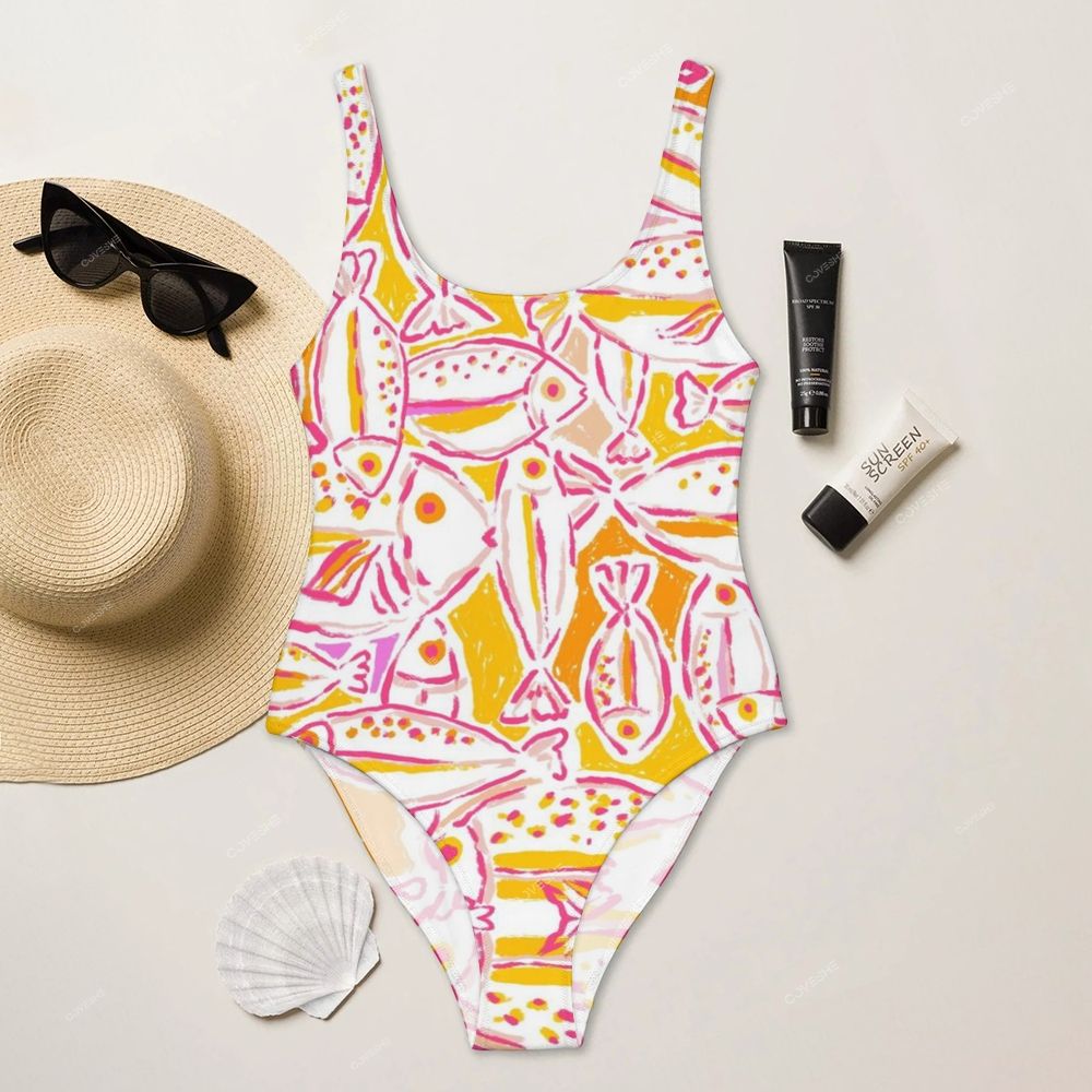 Geometric Fish Printed One Piece Swimsuit