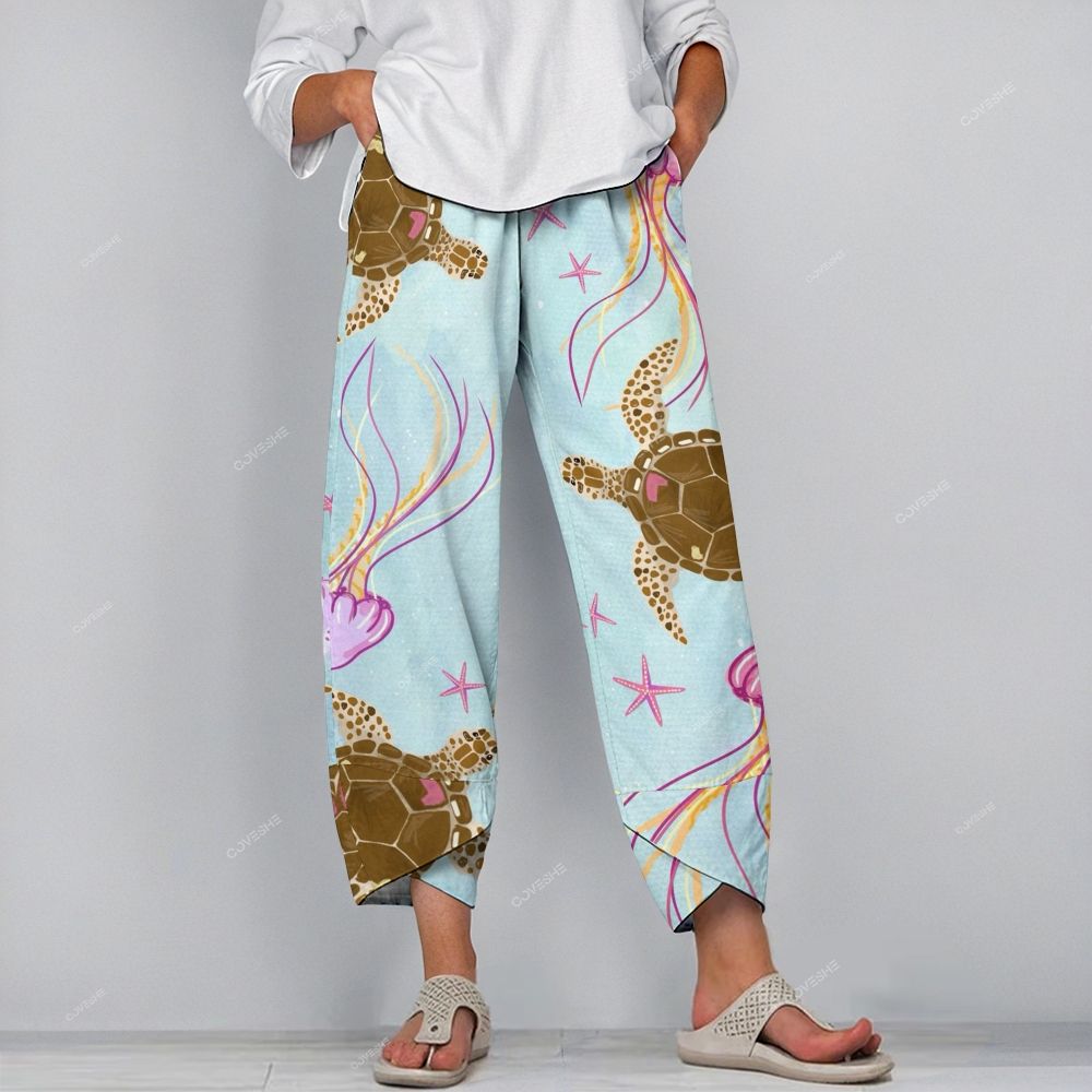Women's Casual Jellyfish Turtle Printed Pants