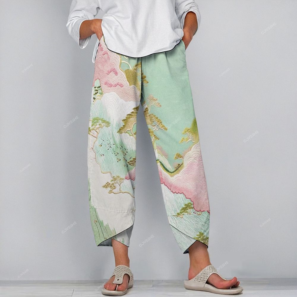 Women's Pink Landscape Printed Flowy Dress