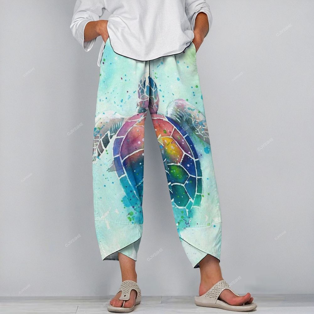 Women's Casual Colorful Turtle Printed Pants