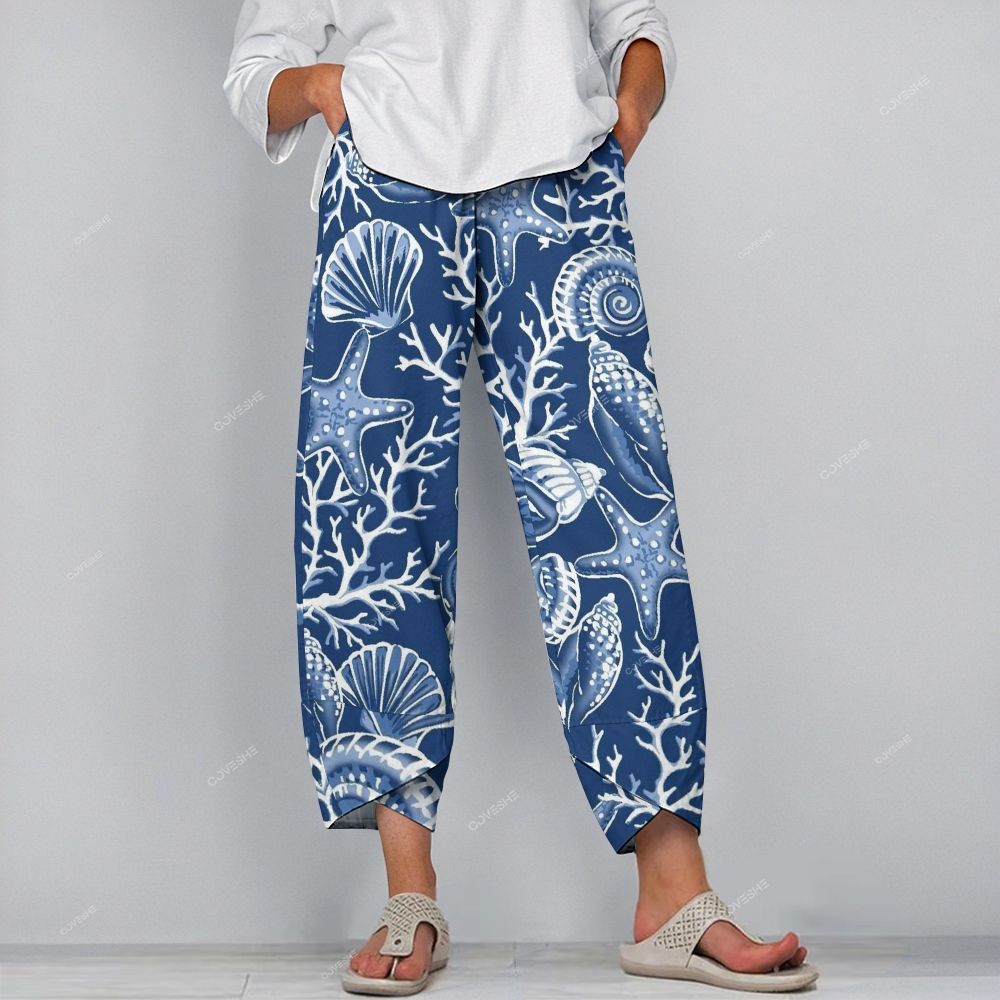 Women's Casual Coral Starfish Printed Pants
