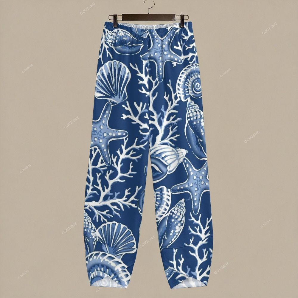 Women's Casual Coral Starfish Printed Pants