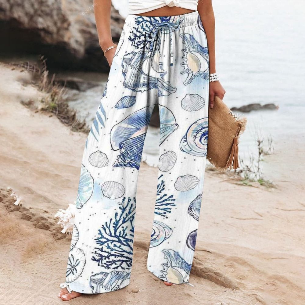 Women's Wide Leg Casual Conch Shell Printed Pants