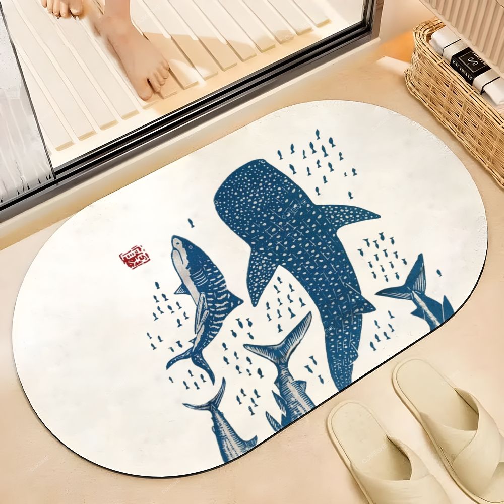 Ocean Shark Printed Bath Mat