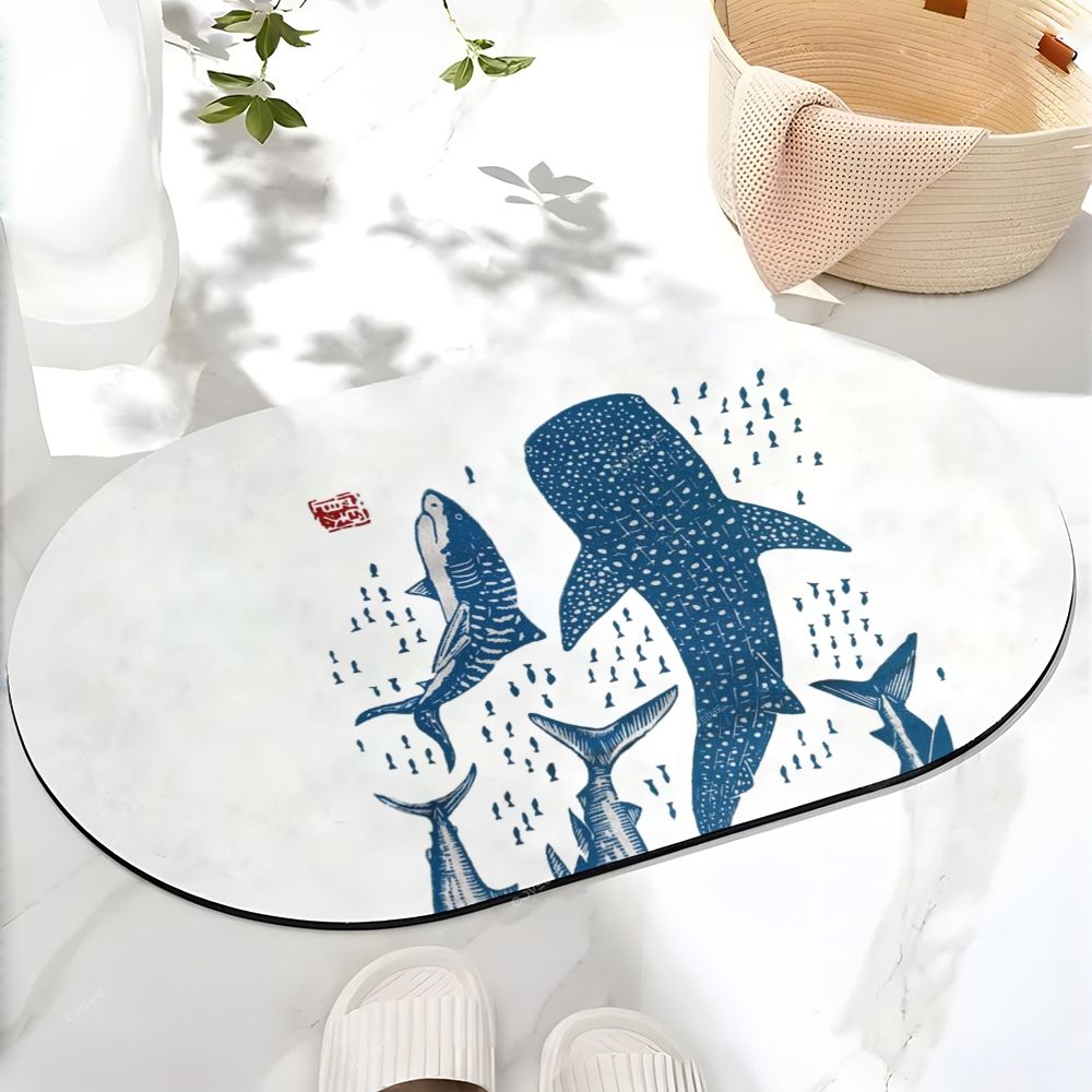 Ocean Shark Printed Bath Mat